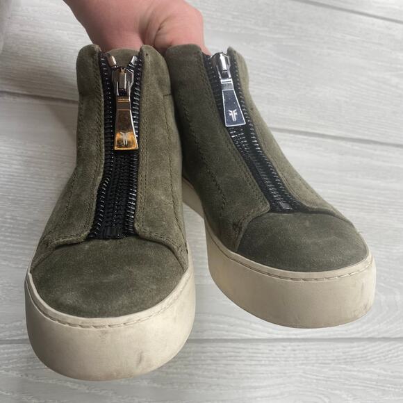 Frye Women's Lena Olive Green Zip Oiled Suede High Top Sneakers Size 5.5 - Picture 3 of 10